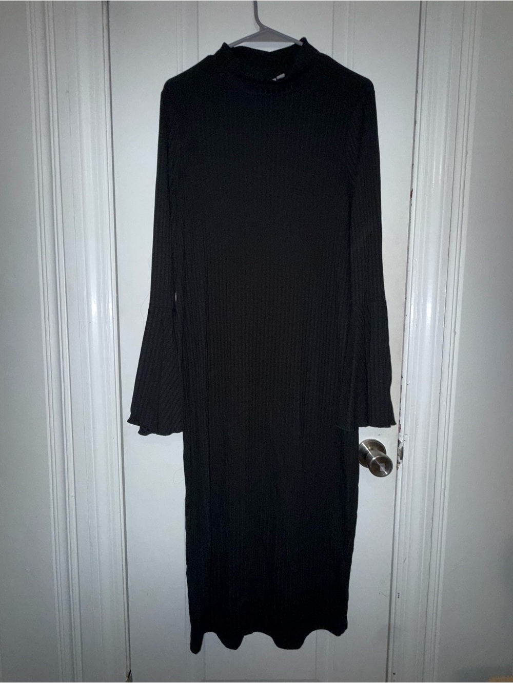 ASOS Black Ribbed Long-Sleeve Midi Dress